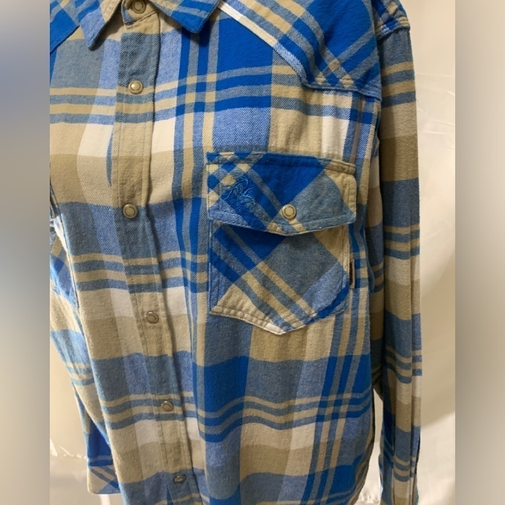 3/$28❤️Legendary Whitetails Mens Blue Tan Plaid Shirt Long Sleeve Flannel XL - Picture 3 of 8